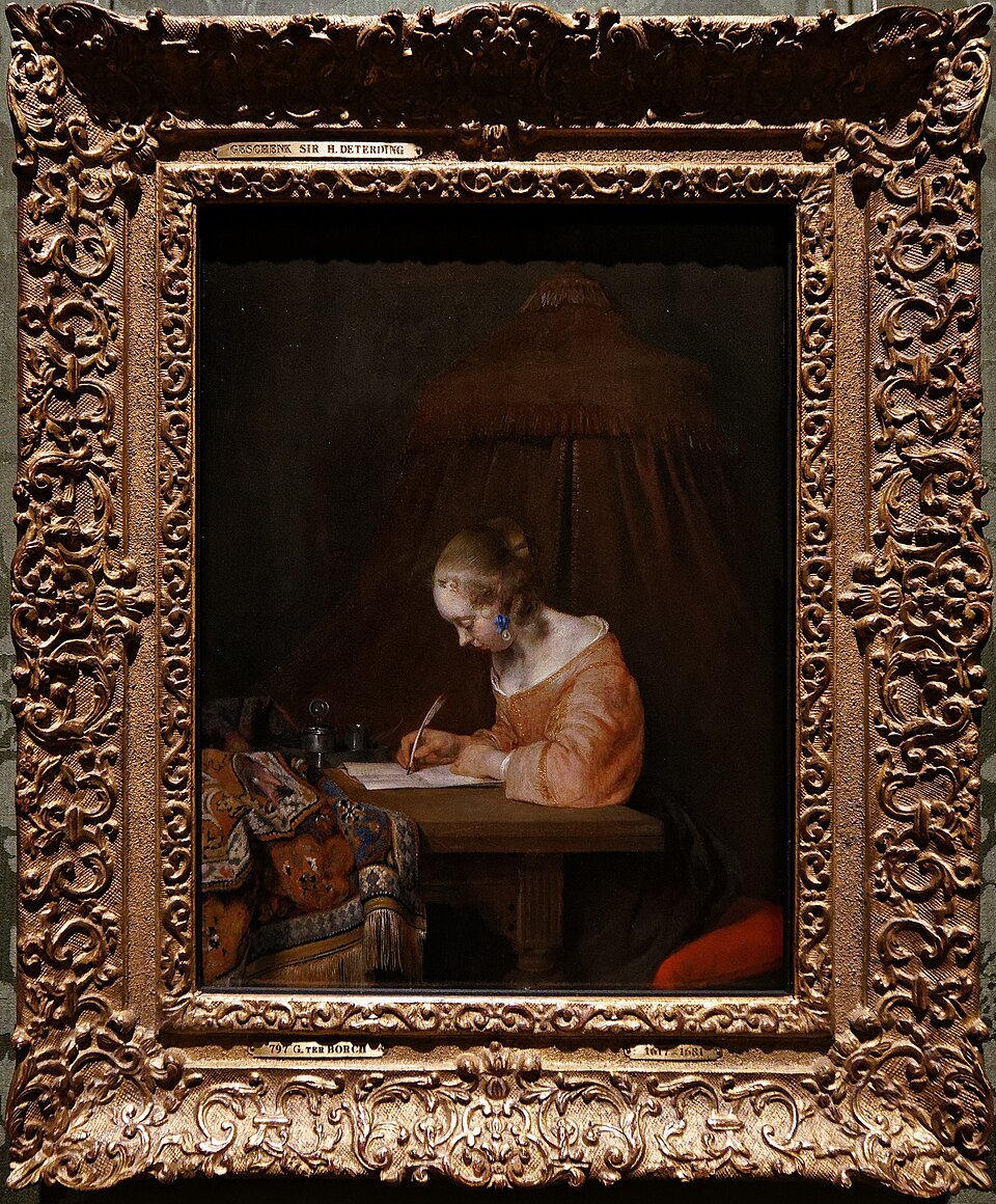 Gemälde einer Frau, die einen Brief schreibt